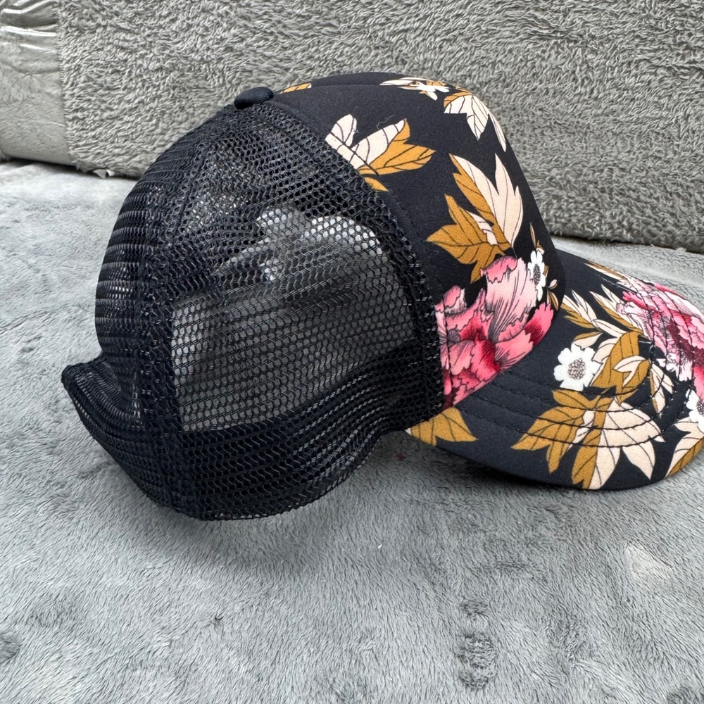 Billabong Trucker Hat Womens OS Black Pink Floral Snapback Mesh Cap Excellent - Picture 7 of 10